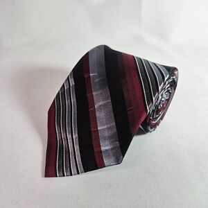 John‎ Bartlett 100% Silk Tie Red Black Silver Stripes 3.5" x 58.5"